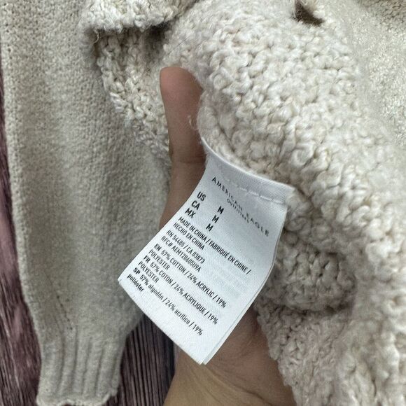 American Eagle AEO Sweater Cream Blue Gray Fairisle Mock Neck New Size Medium - Picture 6 of 6
